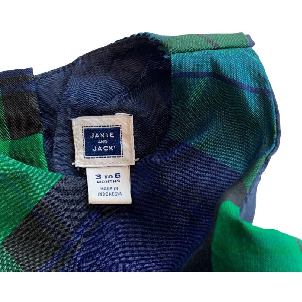 Janie and Jack Girls Green Navy Blue Plaid Silk Blend Tulle Party Dress 3-6M - Picture 6 of 6